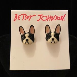 Betsey Johnson Frenchie Bulldog Black & White Stud Earrings cute animal New